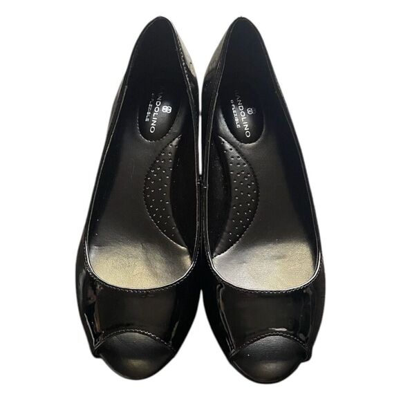 Bandolino Black Candra Peep Toe Wedge Womens Size 6W Patent Leather - Picture 6 of 8